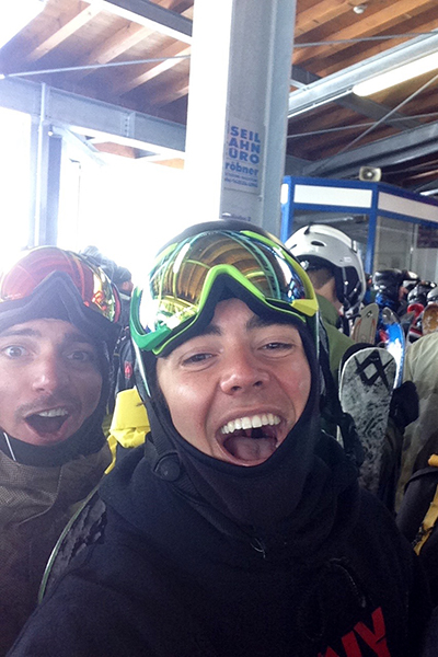 Cutler Whitely and friends while snowboarding